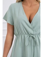 Šaty s obálkovým výstřihem tmavě mátové barvy