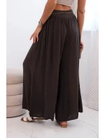 Dámské kalhoty z viskózy se širokými nohavicemi hnědý
