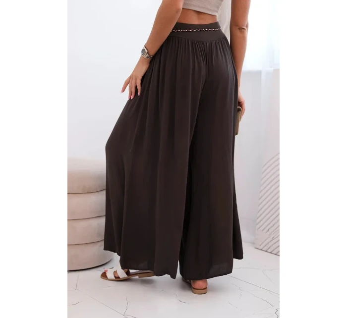 Dámské kalhoty z viskózy se širokými nohavicemi hnědý