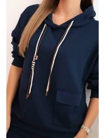 Komplet dámský máslový mikina s kapucí a kalhoty s páskem modrý Komplet dámský máslový mikina s kapucí a kalhoty s páskem modrý