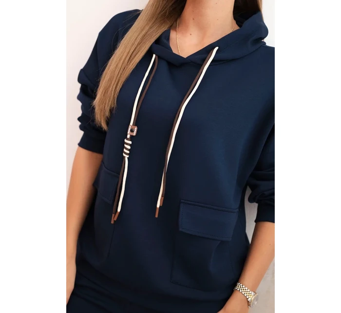 Komplet dámský máslový mikina s kapucí a kalhoty s páskem modrý Komplet dámský máslový mikina s kapucí a kalhoty s páskem modrý