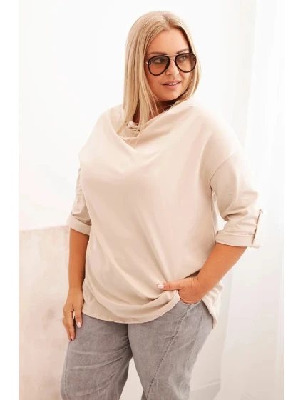 Dámská blůza Plus Size s bavlnou volného střihu s vodním výstřihem béžová Dámská blůza Plus Size s bavlnou volného střihu s vodním výstřihem béžová