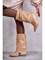 Kožené Kozačky Na Vysokém Podpatku béžové model 21599508 - Boto