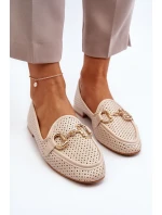 Dámské mokasíny na ploché podrážce s ozdobou béžové model 21650953 - Boto Dámské mokasíny na ploché podrážce s ozdobou béžové model 21650953 - Boto