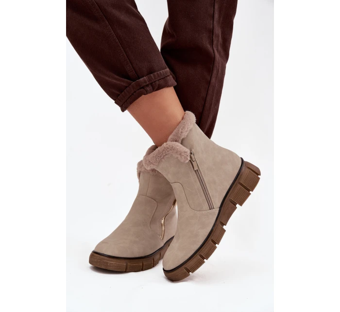 Dámské sněhule na platformě s kožešinou Béžové model 21714514 - EVENTO