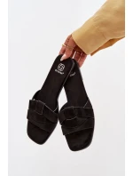 Dámské ploché sandály s pásky Eko semiš Černé model 21943346 - Boto