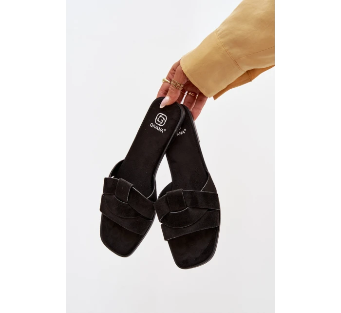 Dámské ploché sandály s pásky Eko semiš Černé model 21943346 - Boto