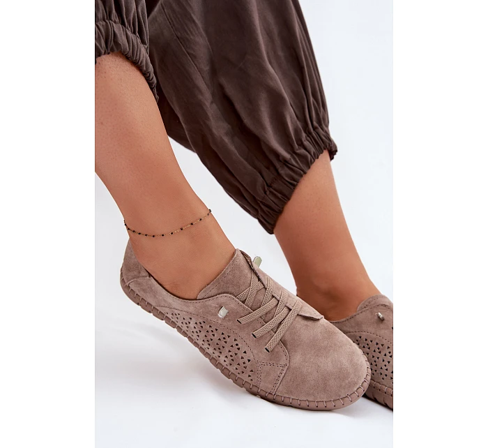 Dámské perforované polobotky z přírodního semiše světle hnědé model 22091742 - EVENTO