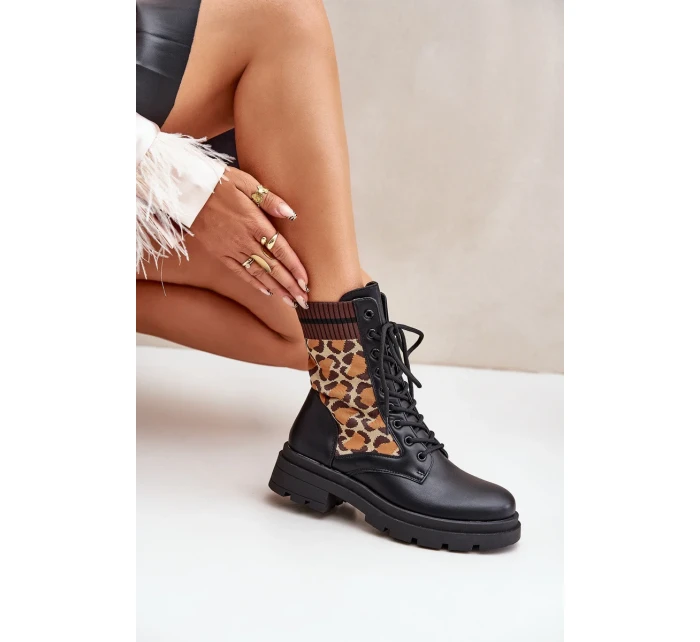 Dámské kotníkové boty Workery s ponožkou v leopardím vzoru černé Penthis
