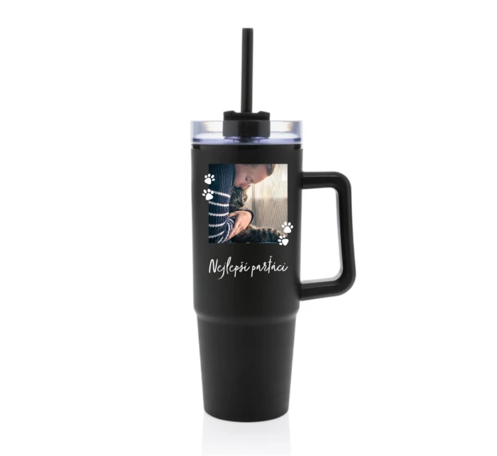 Personalizovaná termoska s průhledným víčkem - fotografie s mazlíčkem