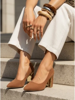 Dámské semišové lodičky na jehlovém podpatku světle hnědé FashionStreet ZY1397