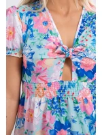 Květinové šaty s véčkovým výstřihem mint