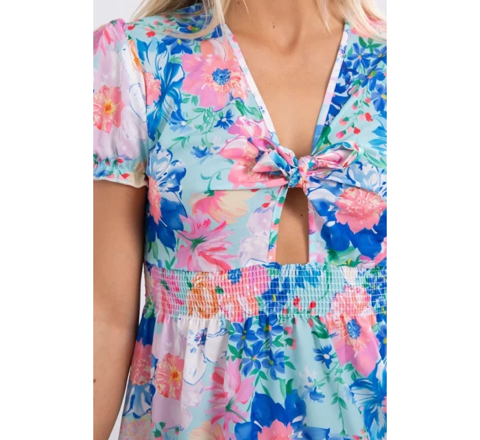 Květinové šaty s véčkovým výstřihem mint