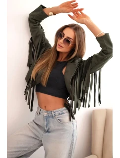 Dámská semišová bunda s třásněmi khaki
