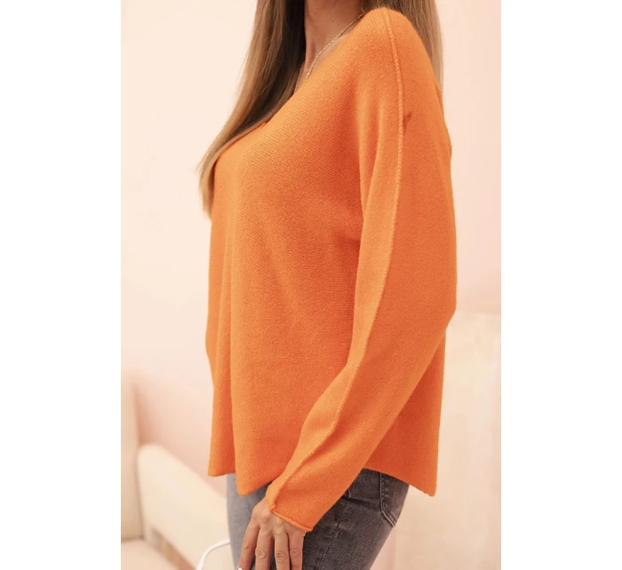 Dámský svetr z viskózy s výstřihem do V oranžový Dámský svetr z viskózy s výstřihem do V oranžový