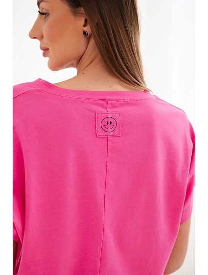 Dámská bavlněná halenka s výstřihem do V a krátkým rukávem fuchsiová