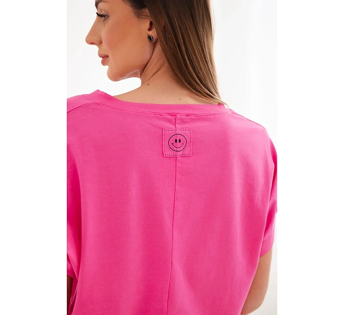 Dámská bavlněná halenka s výstřihem do V a krátkým rukávem fuchsiová