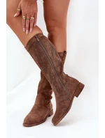 Kozačky S Svrškem Na Plochém Podpatku Hnědé model 21685033 - S.Barski