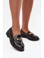 Lakované dámské mokasíny se zlatým ozdobným S Bar ski HY52 539 černé