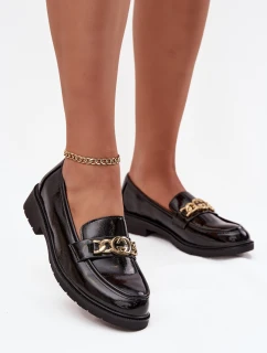 Lakované dámské mokasíny se zlatým ozdobným S   černé model 21713874 - D&A