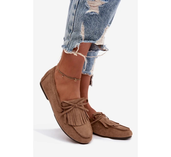 Dámské mokasíny s třásněmi světle hnědé model 21915087 - Boto Dámské mokasíny s třásněmi světle hnědé model 21915087 - Boto