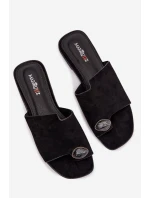 Dámské ploché nazouváky s ozdobným detailem Eko semiš Černé Selavine