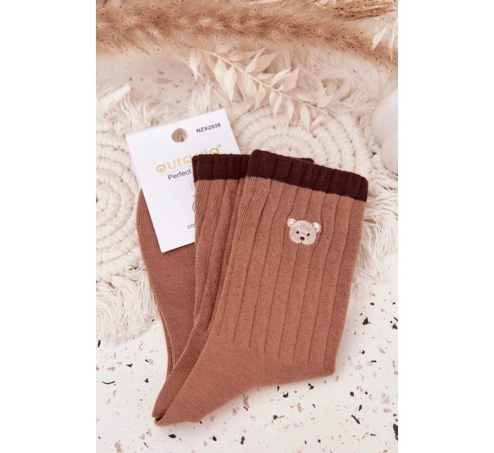 Dámské bavlněné ponožky s malým medvídkem – světle hnědé Dámské bavlněné ponožky s malým medvídkem – světle hnědé