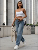 Dámské džíny balonového střihu s páskem a visačkou modré FashionStreet UY2915