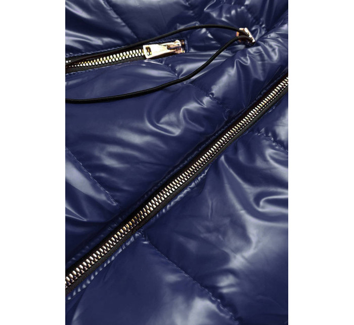 Tmavě modrá lesklá vesta s kapucí (B9783-3)