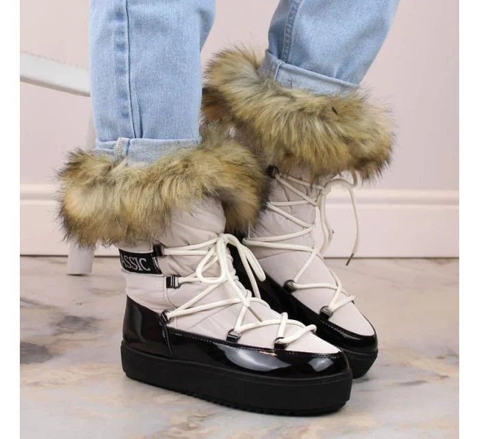 Šněrovací sněhule na platformě s kožešinou Vinceza W JAN262 beige Šněrovací sněhule na platformě s kožešinou Vinceza W JAN262 beige