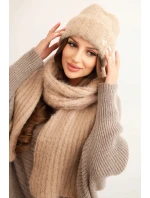 Dámský set čepice a model 21461096 šály z měkké příze camelový - K-Fashion