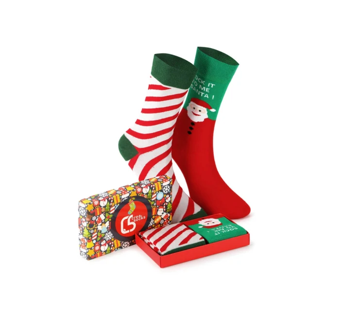 Unisex vánoční ponožky v krabičce – sada 2 párů se Santou a pruhy