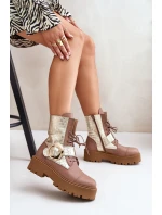 Kožené Boty Worker Se Zlatým Béžové model 21672979 - Zazoo