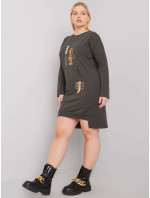 Tmavě khaki mikinové šaty větší velikosti Akira