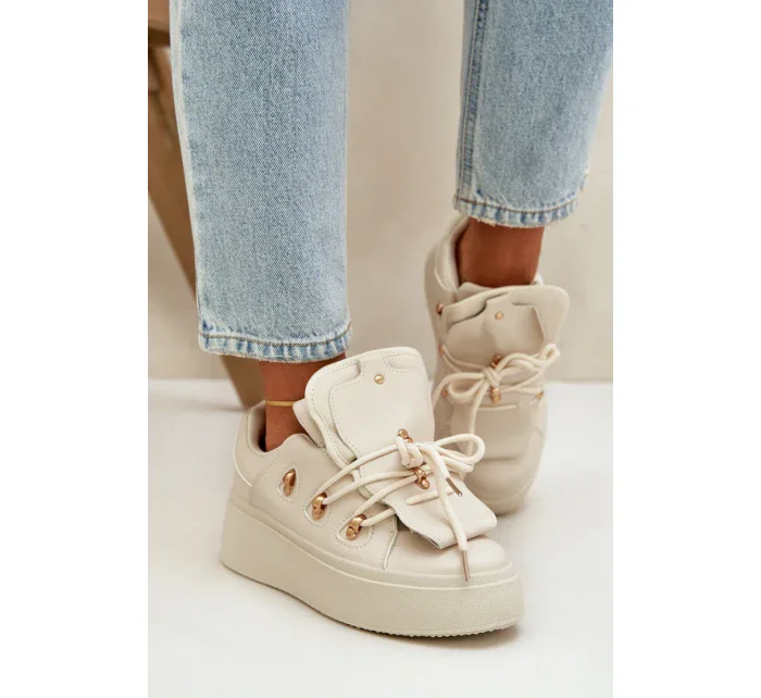 Sneakersy Damskie Na Platformie Beżowe Dolistana Sneakersy Damskie Na Platformie Beżowe Dolistana