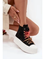 Dámské zateplené semišové trampky na masivní platformě GOE – černé