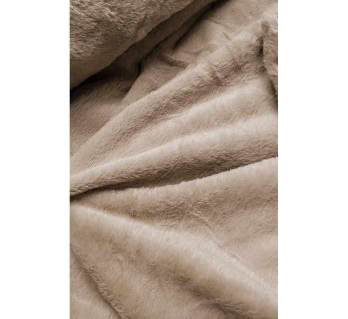 Béžová dámská zimní bunda parka s kožešinovou podšívkou (CAN-579BIG)