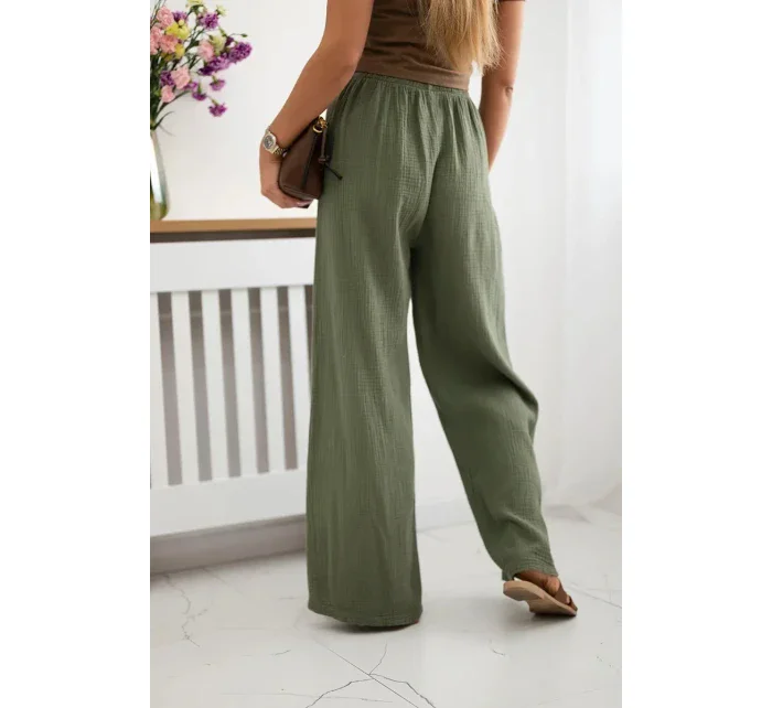 Mušelínové kalhoty se širokou nohavicí khaki