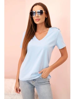 Dámská bavlněná blůza s výstřihem do V a krátkým rukávem modrá