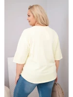 Dámská bavlněná oversize halenka Plus Size s výstřihem do V žlutá