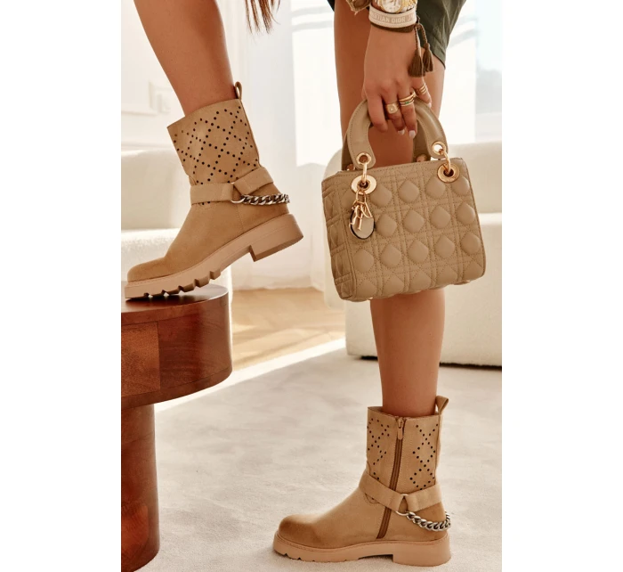 Prolamované Se Zipem S řetízkem béžový model 21592869 - Boto Prolamované Se Zipem S řetízkem béžový model 21592869 - Boto