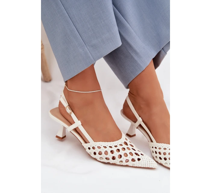 Pletené dámské sandály na podpatku zlaté Selinae