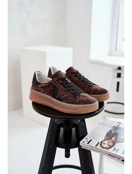 Dámské tenisky model 22069643 na platformě hnědé - VINCEZA