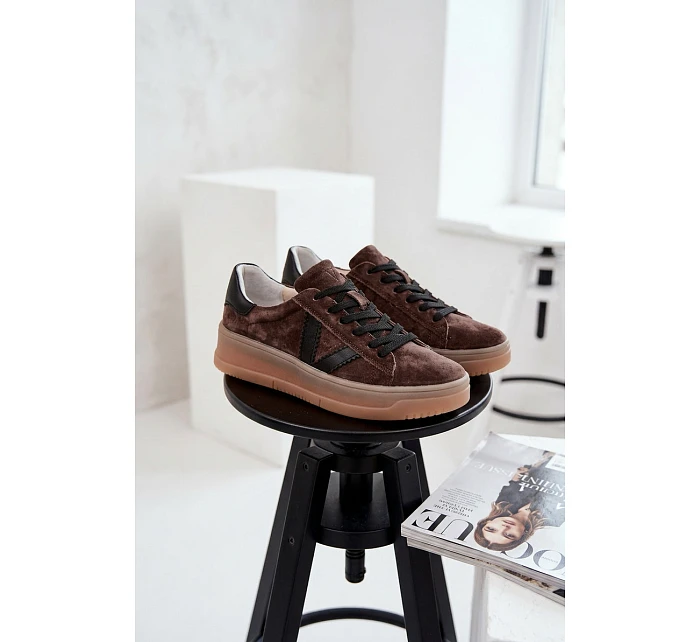 Dámské tenisky model 22069643 na platformě hnědé - VINCEZA