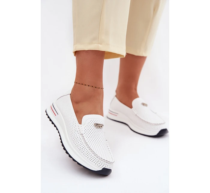 Dámské Mokasyny Z Přírodní Kůže Bílé Demela