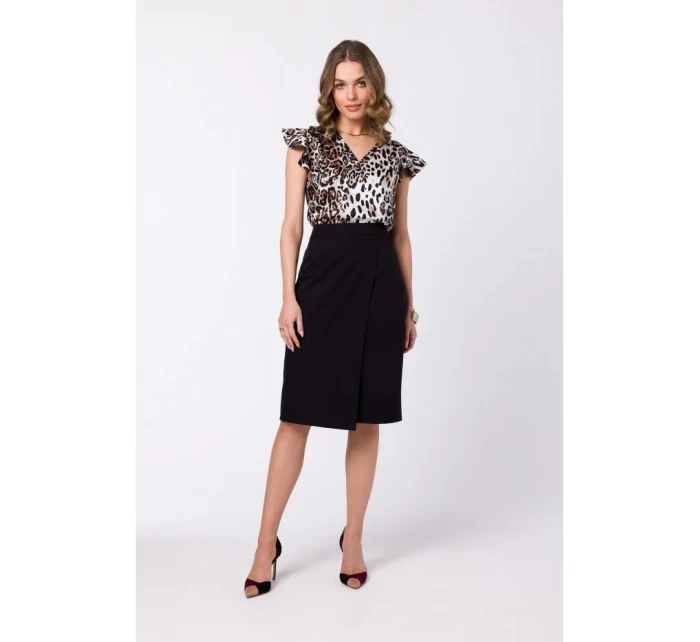 model 18360334 Sukně áčkového střihu se zavinovacími detaily černá - STYLOVE model 18360334 Sukně áčkového střihu se zavinovacími detaily černá - STYLOVE