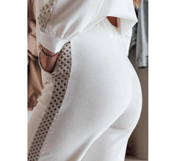 Dámské široké žebrované kalhoty LUXEEN ecru FashionStreet UY2521