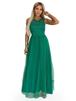 672-3 Romantické svatební maxi šaty s vyšívanou krajkou a tylem - zelené