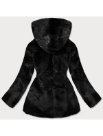 Dámská černá bunda - kožíšek s kapucí (BR9743-1)