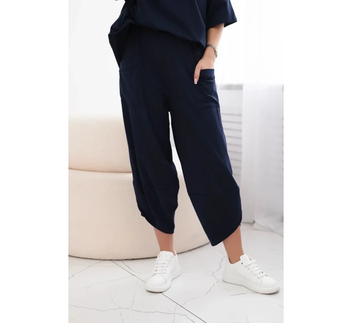 Bavlněný komplet halenka + kalhoty námořnická modř